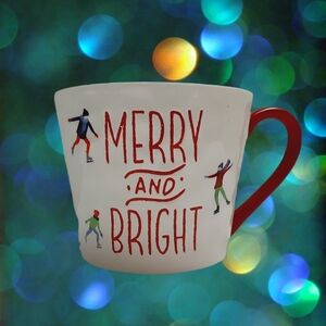 🍒 Christmas Holiday Merry and Bright Mug w Skaters Stoneware Coffee Tea Cup